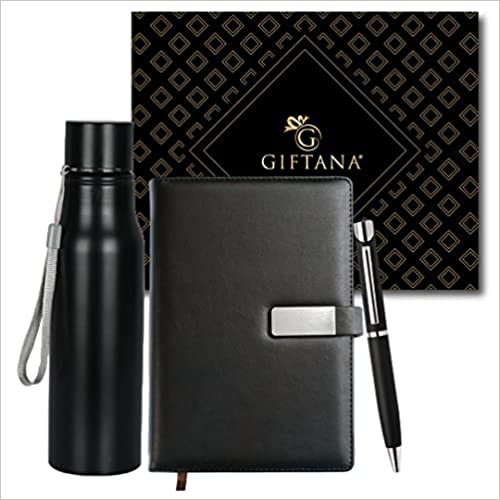 Giftana Corporate Gift Set 3 in 1 Pen with Steel Water Bottle and Leather Diary