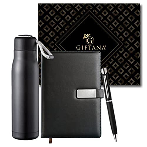 Giftana Pen with Flask Bottle and Leather Diary