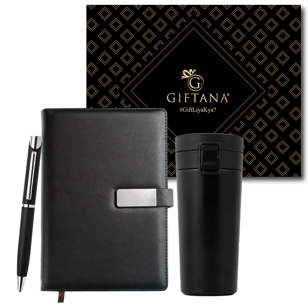 Giftana 3 in 1 Pen with Tumbler and Leather Diary Gift Set