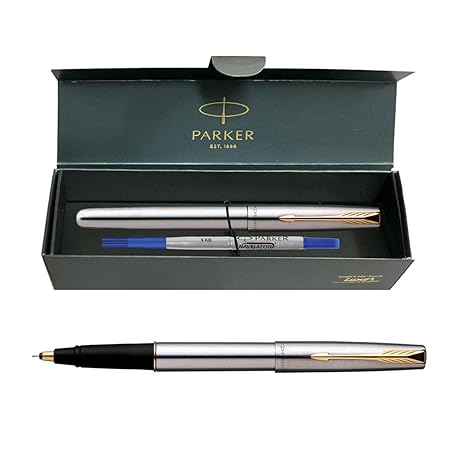 Parker Frontier Stainless Steel Gold Trim Roller Ball Pen