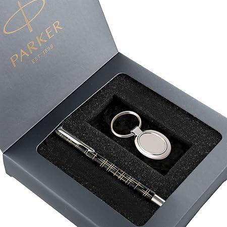 Parker Black Special Edition Roller Ball Pen and Round Key Chain (Ink - Blue)