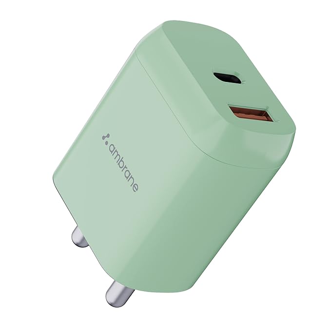 Ambrane 20W Dual Output Fast Charger Adapter with QC & PD Technology for iPhone, Android & Other Devices (RAAP H11, Green)